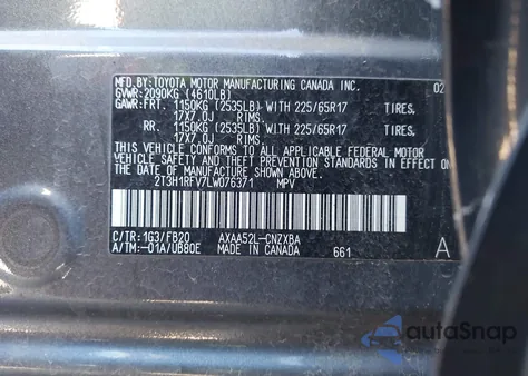 2020 Toyota Rav4 Le from USA, damaged, VIN 2T3H1RFV7LW076371